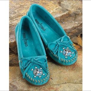 New Minnetonka Moccasins 401J Moccasin - Turquoise Suede Size 8